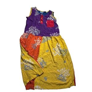 QPS Sleeveless Dress Womens size 12 Iguana Colorful Pocket Artsy Button Front
